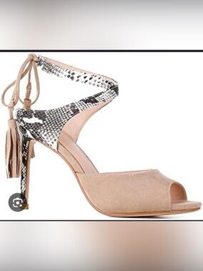 Women’s Blush Suede Peep-Toe Heel with Snake-Print Ankle Wrap
